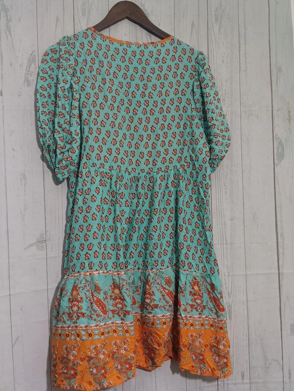 Boho Floral Tiered Dress in Turquoise & Orange Sz XL